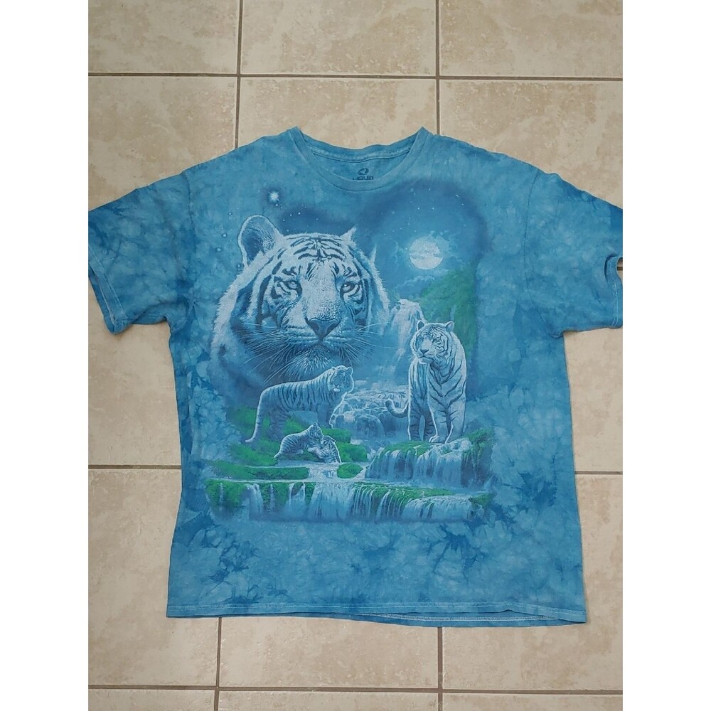 Liquid Blue T Shirt Unisex XL Blue Tie Dye Tiger Mountain 90s Style Print